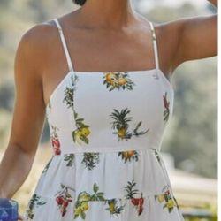 Womens White Dress With Fruits