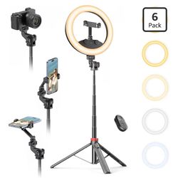 10''Selfie Ring Light with 64''Tripod Stand,Rechargeable Ring Light with Phone Holder and Remote Control
