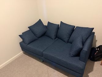 Blue Fabric Two-Seat Sofa with pillows