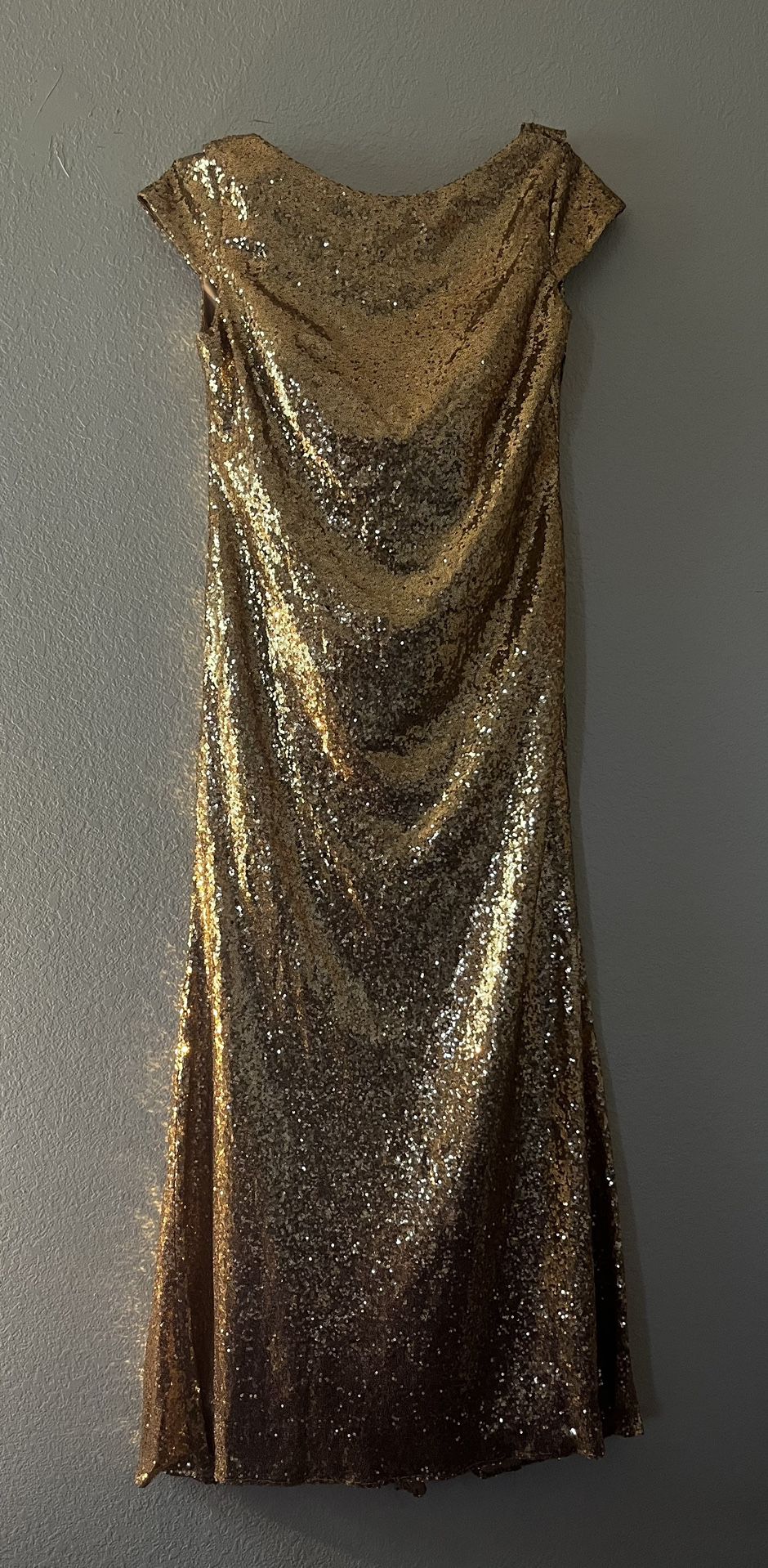 Size 14/16 Gold Swoop Back Sequin Dress
