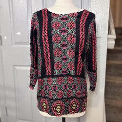 JOSEPH A Rayon Blend Black Red Floral Pullover Knit Top Large Stretch Women EUC