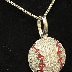 Solid 925 Sterling Silver VVS Moissanite Baseball Pendant with Red Enamel