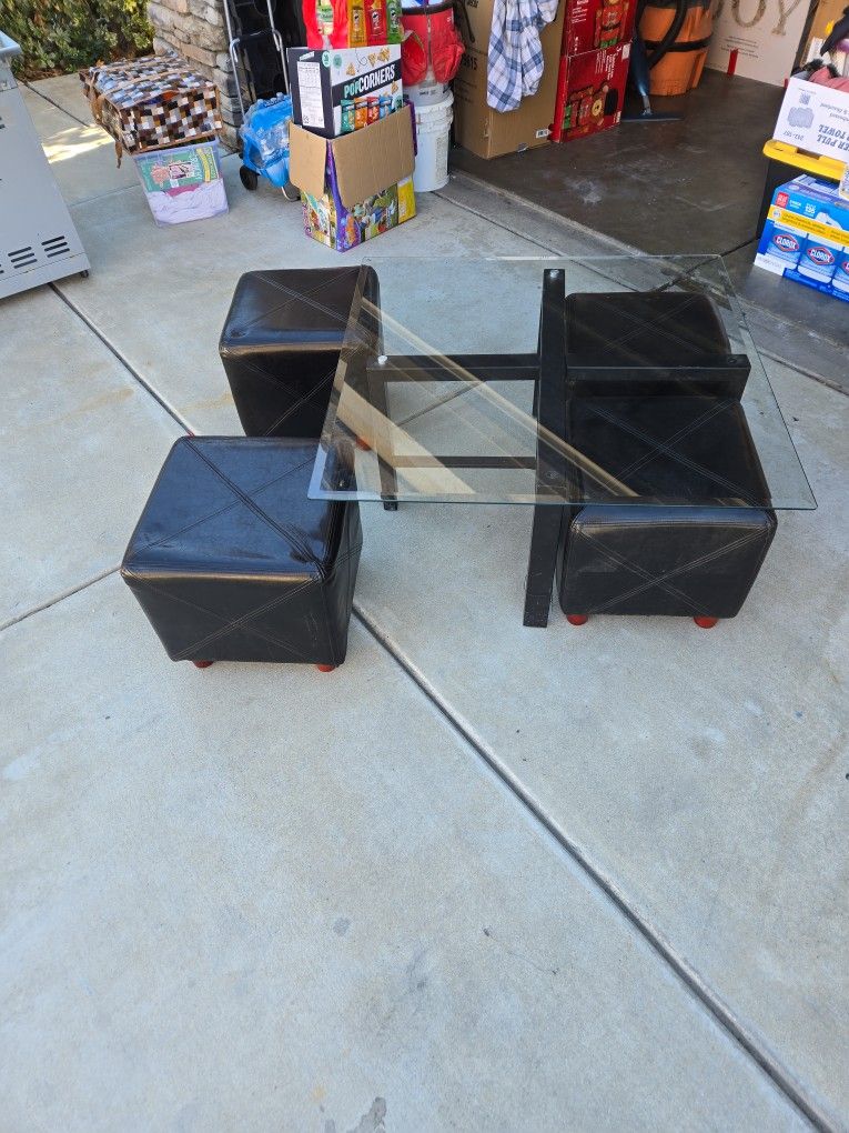 Glass Table With 4 Leather Seats