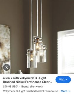 Allen +Roth Valleymede 3 Light Brushed Nickel Farmhouse Vanity Light Retail Price $100