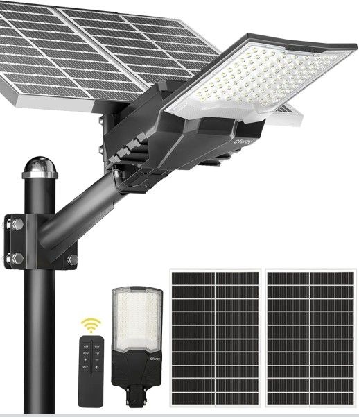 Solar Street Lights Outdoor,OHF-Plus 40,000Mah High Power Solar Security Flood Lights Parking Lot Lights Commercial Dusk to Dawn,IP67 6500k Led with R