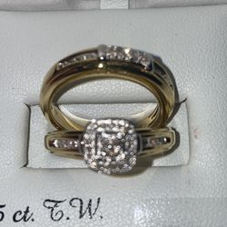 New  Matching Set  Diamond & Gold Over Silver Rings