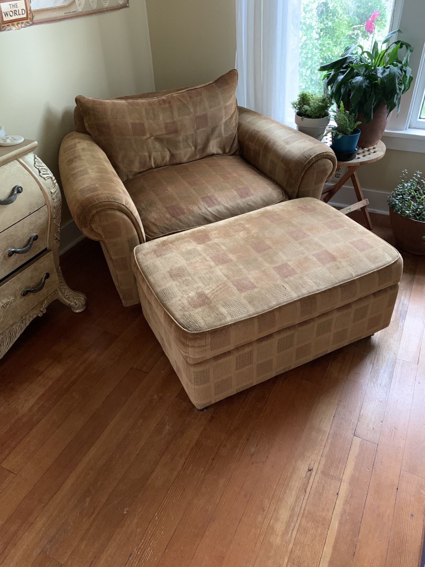 Gold armchair with storage ottoman