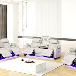 ⭐️New Power Reclining Sofa Set With Blutooth Speaker With LED Lights. Get It Now For Only $49 And Pay Later 