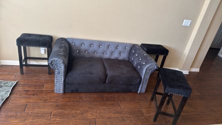 Gray Velvet Tufted Chesterfield Loveseat