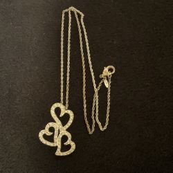 17” Silver Plated Necklace With A 3 Heart Pendant With Rhinestones,by Avon SP