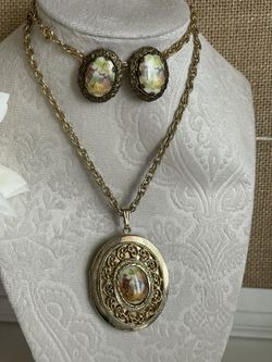 W Germany Cameo Necklace & Earrings Set
