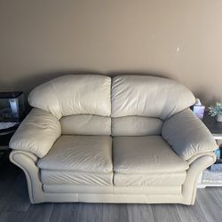 Leather Love Seat And Chair Cream Colored