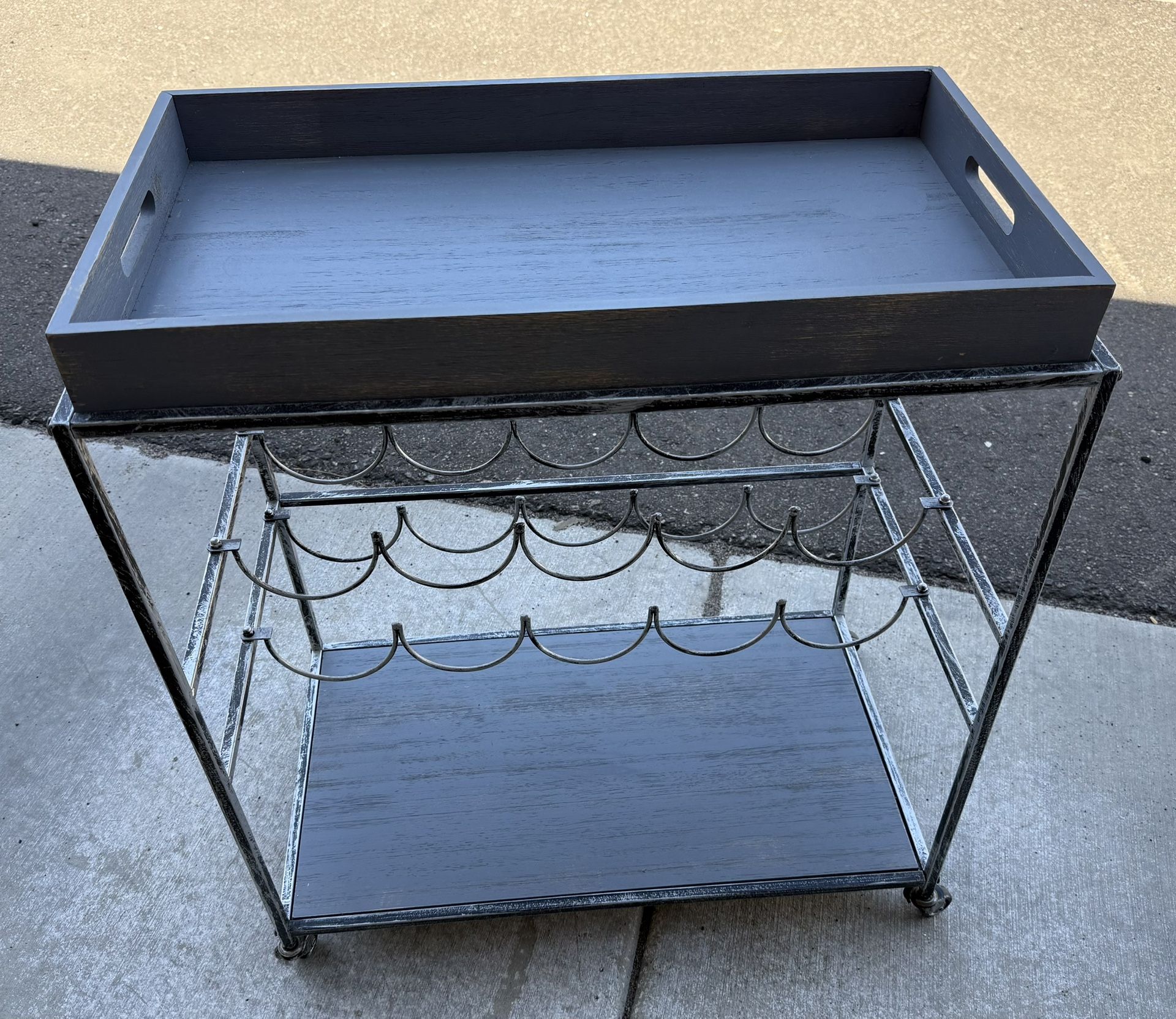 Old Dutch International Avalon Wine/Serving Cart 28" x 16" x 32" Antique Pewter - Barnwood Gray