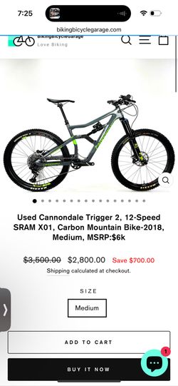 Used Cannondale Trigger 2, 12-Speed SRAM X01, Carbon Mountain Bike-2018, Medium, MSRP:$6k