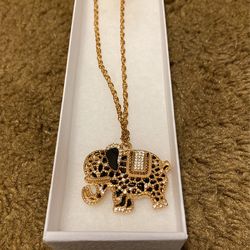 Women’s Hold Plated Black And Gold Rhinestone Elephant Necklace 26” 