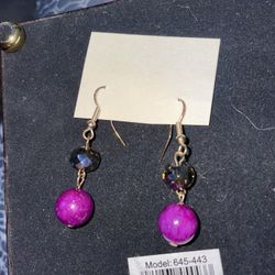 Cute Earrings Of Gold / Plate Purple Pendals