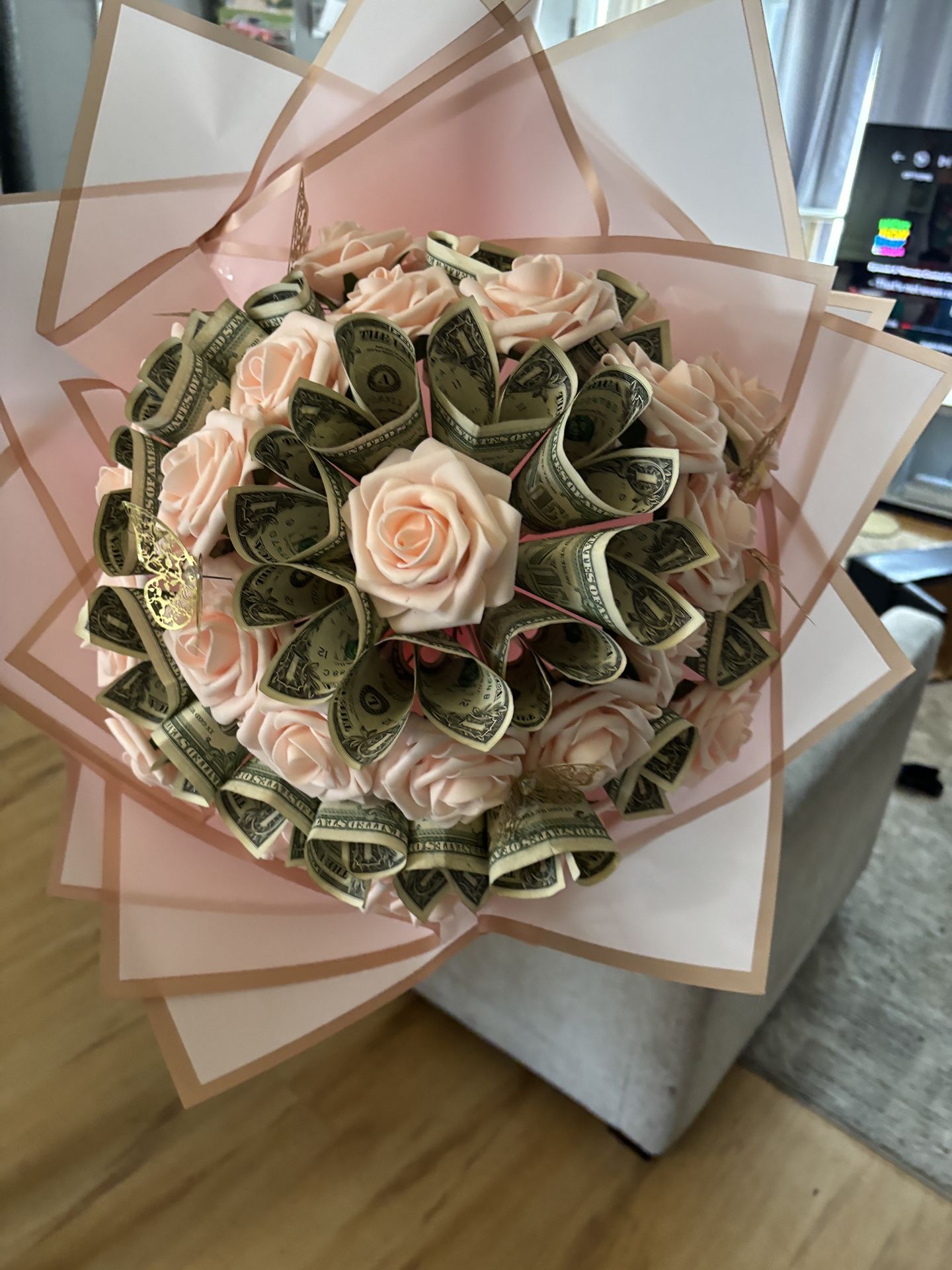 Custom Money Boquete With Artificial Flowers