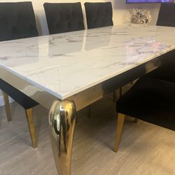 Dining Table With Gold Base And Chairs