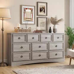 LGHM Modern 10 Drawer Dresser, 59.05" Long Dressers for Bedroom, Chest of Drawers Closet Organizers and Storage Clothes - Easy Pulls Handle, Textured 