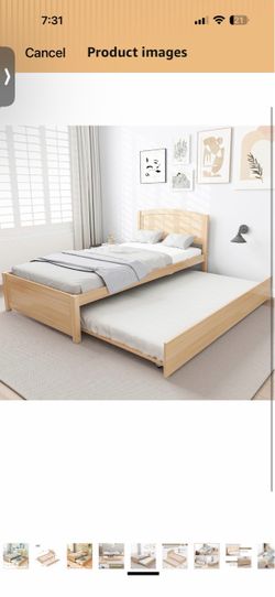 New in the box twin size bedframe with twin trundle