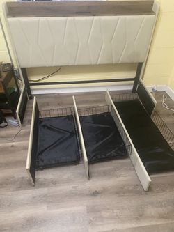Queen Size Upholstered Platform Bed with Storage Headboard, 3 Drawers & Charging Station, Easy