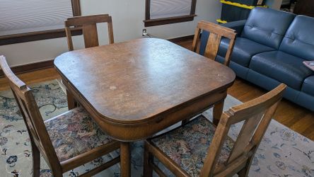 Extendable Art Deco Wood Dining Set Table and Chairs
