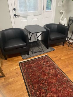 Black Leather  Accent Chairs –