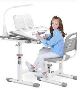 Like New Height Adjustable Kids Desk and Chair Set with LED Light,Drawer
Ergonomic Kids Desk with Tiltable Desktop, Kids Drawing Table Study Desk for