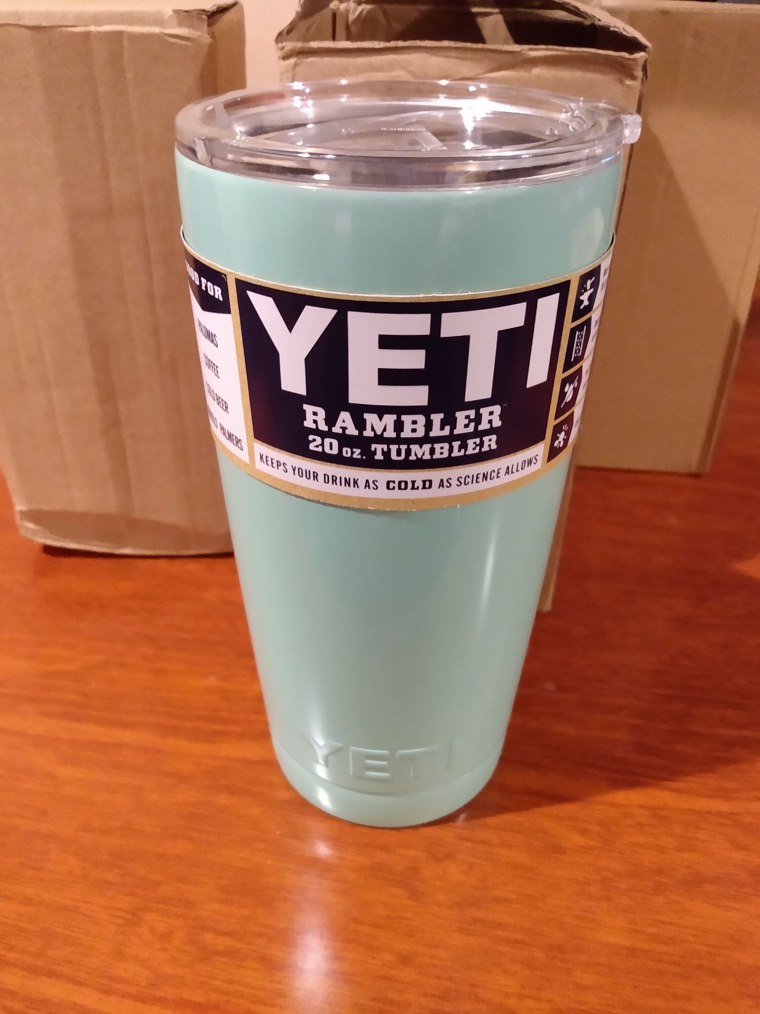 Yeti Coolers Custom Stainless Steel 20 Ounce Rambler Tumbler with Lid - PowderCoated Seafoam Green - Keeps Your Drink Hot or Cold for Hours