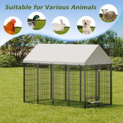 Large Dog Kennel Outdoor Pet Pens Dogs Run Enclosure Animal Hutch Metal Coop Fence with Roof Cover. 7.94'L x 4.13'W x 5.95'H.