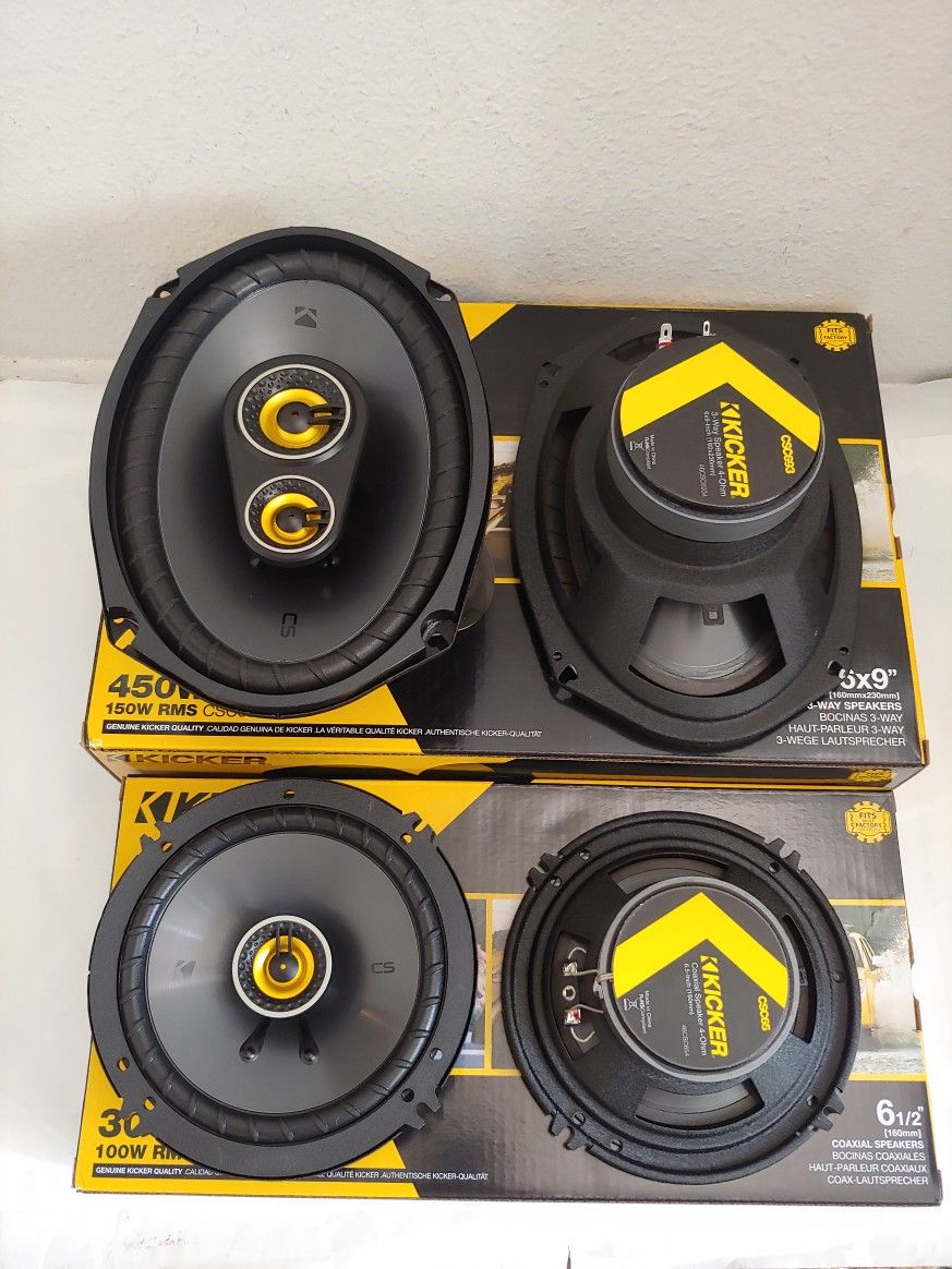 KICKER 1 PAIR 6.5" 2 WAY 300 WATTS & 1 PAIR 6×9 3 WAY 450 WATTS CAR SPEAKER ( BRAND NEW PRICE IS LOWEST INSTALL NOT AVAILABLE )