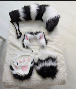 New Faux FurBeast Animals Ears Headband Stripe Furry Tail Hairband Cosplay  / Halloween Costume
And Paw Gloves