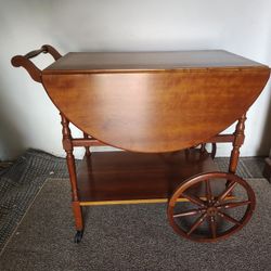 Antique Wooden Drop Leaf Tea Cart