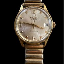 Vtg Wyler Incaflex Watch Men 29mm Silver Tone Stretch Band  Manual Wind Up