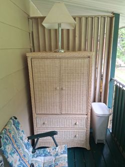 White Wicker Armoire with Drawers