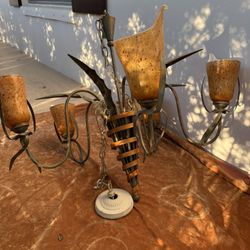 Hollywood Regency Style Italian Chandelier 2970s With 5 Hand Blown Glass Shades