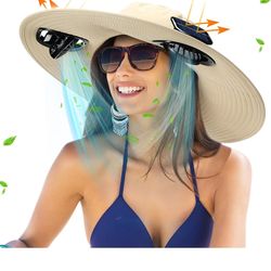 Suhine Extra Wide Brim Sun Hat with 2 Solar Fans Outdoor Women Men Fishing Sun Hat UPF 50+ UV Protection