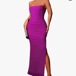 XinFSh Women's Strapless Bodycon Ruched Dresses Vintage Open Back Boned Corset Maxi Dress