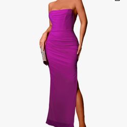 XinFSh Women's Strapless Bodycon Ruched Dresses Vintage Open Back Boned Corset Maxi Dress