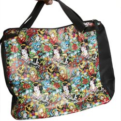 Ed Hardy Christian Audigier Geisha Kiss of Death True to My Love Tote Bag