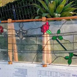 3 Large Stained Glass Panels - Rose Vineyard