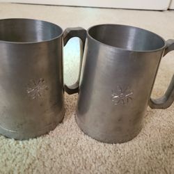 Pewter Pair Of Silver Mugs OLDE Country