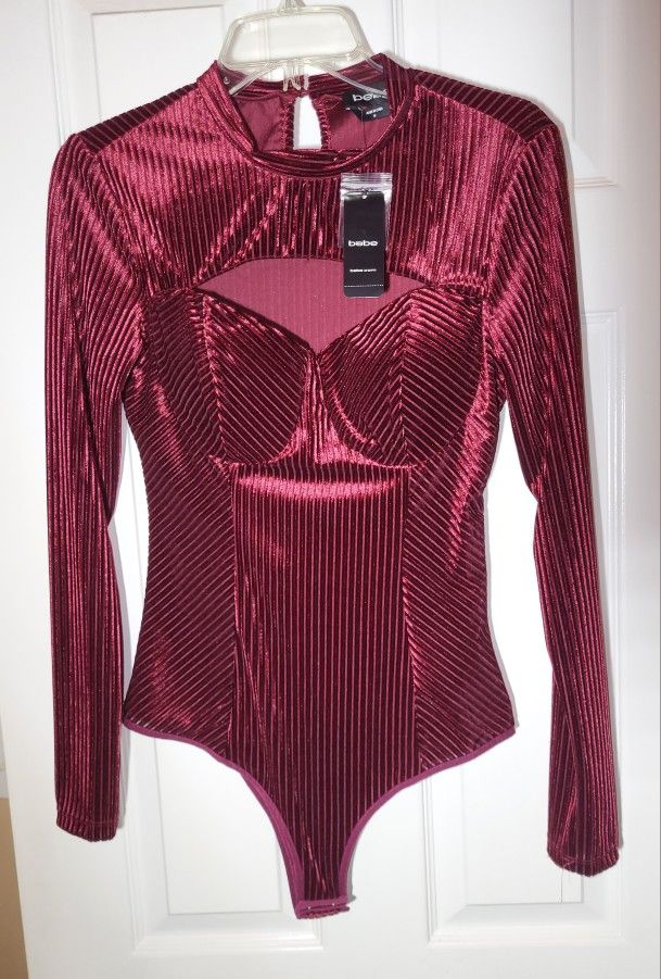 Bebe New Burgundy Velour Bodysuit Size M