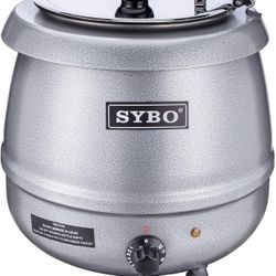 NEW! SYBO Stainless Steel Soup Kettle with Hinged Lid and Insert Pot, 10.5 Quarts, Commercial Grade, Silver