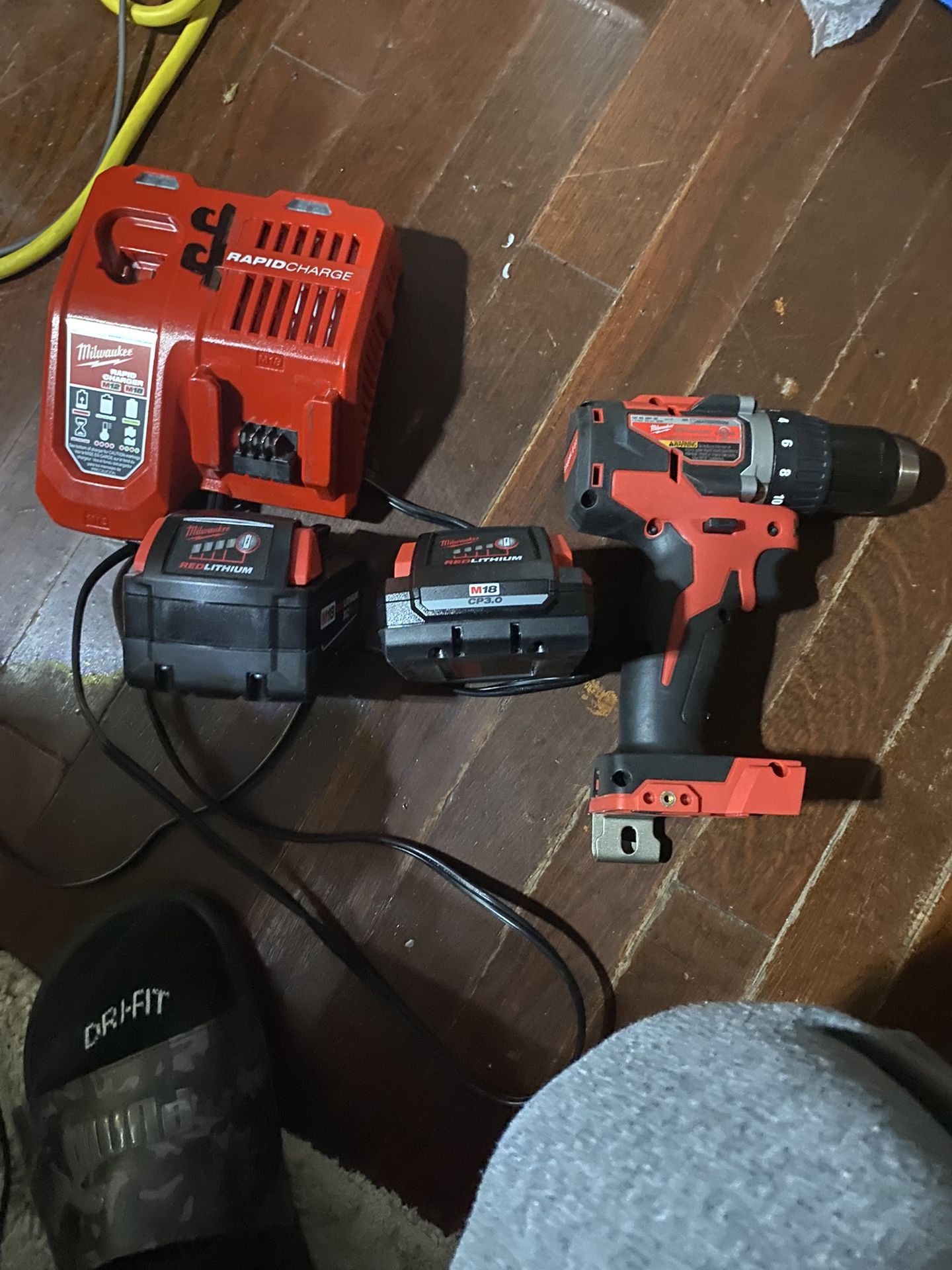 Milwaukee Drill, Battery And Charger Set