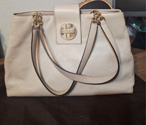 large leather Kate Spade purse beige and gold