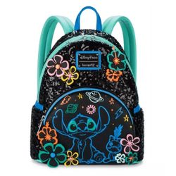 Disney Loungefly Stitch 626 Day Black Neon Sequin Backpack