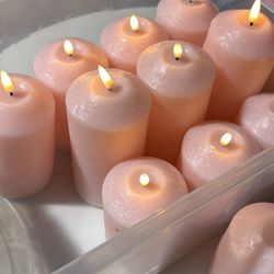 $10Bucks For All Blush Led Wax Covered Pillar Candles 