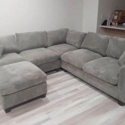 New Corduroy Sectional.  Grey.  99”x99”.  Free Delivery!
