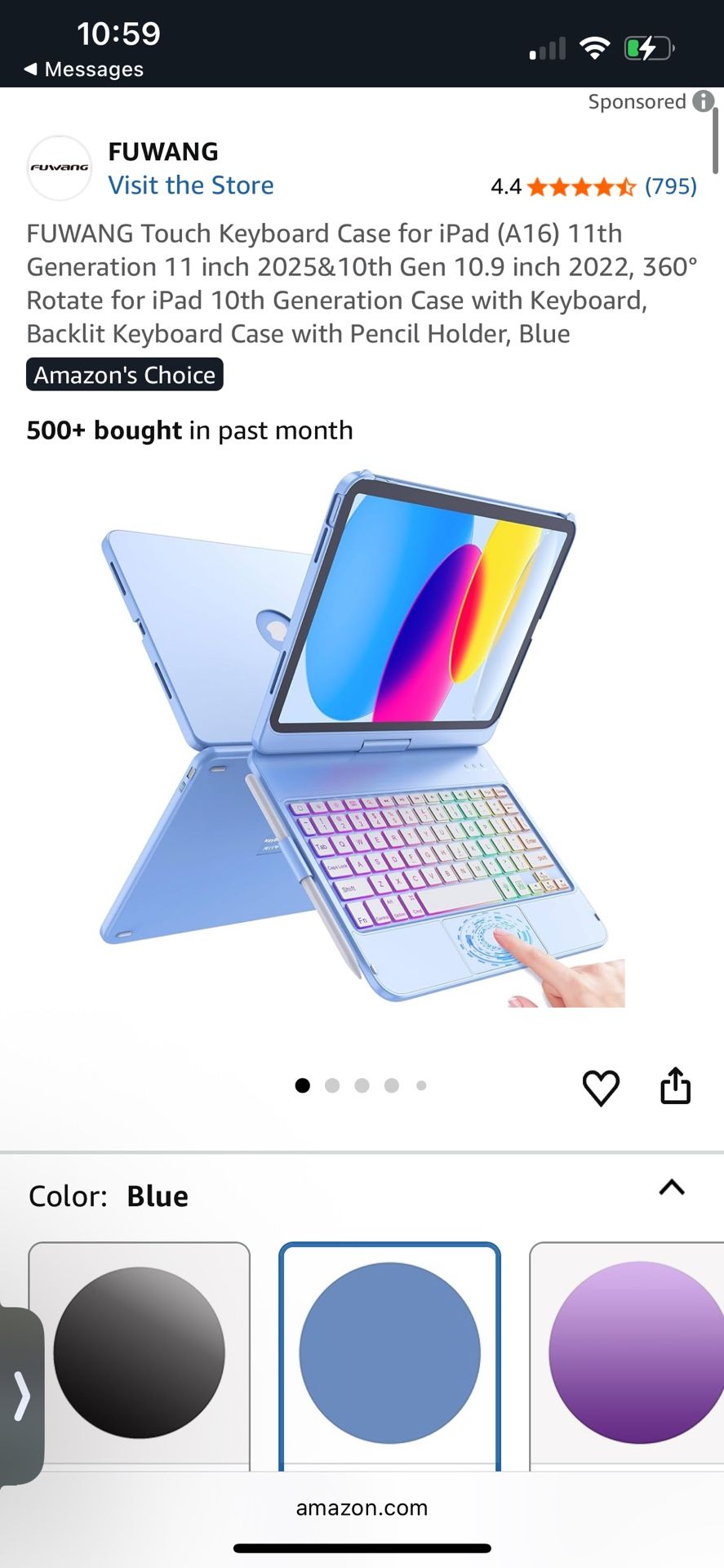 FUWANG Touch Keyboard Case for iPad (A16) 11th Generation 11 inch 2025&10th Gen 10.9 inch 2022, 360° Rotate for iPad 10th Generation Case with Keyboar